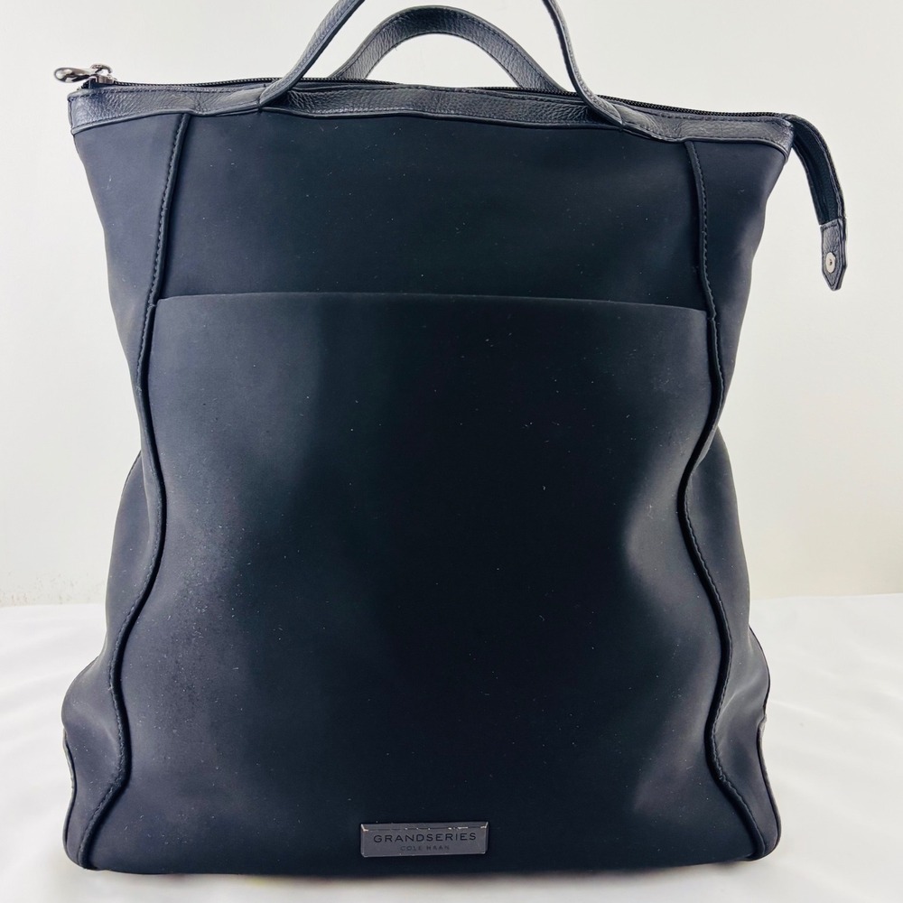 Cole Haan Grand Series Black Nylon and Leather Backpack Laptop Bag 3 Way